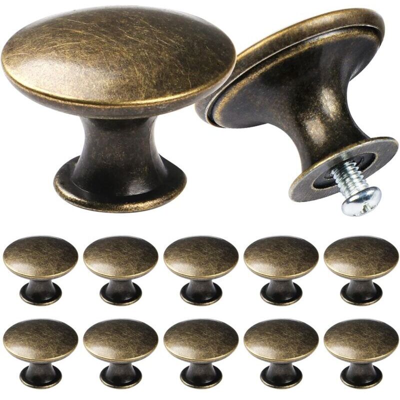 Boutons de placard vintage chic, Poignées de placard de cuisine de style antique, Boutons de porte de meubles ronds,Bronze(12pcs)