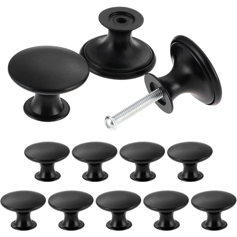 Boutons de placard vintage chic, Poignées de placard de cuisine de style antique, Boutons de porte de meubles ronds,Noir(12pcs)