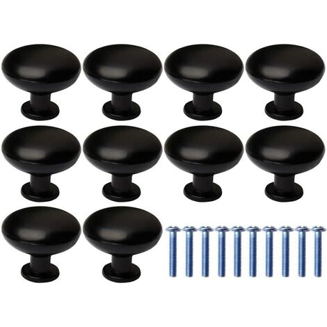 Boutons de Porte, 10Pcs Tiroir de Porte Poignée Bouton Poignée de Meuble, Rond Noir Boutons Poignée pour Placards de Cuisine(avec 10 vis de fixation)