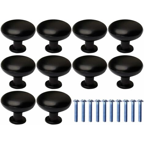 Boutons de Porte, 10Pcs Tiroir de Porte Poignée Bouton Poignée de Meuble, Rond Noir Boutons Poignée pour Placards de Cuisine(avec 10 vis de fixation)