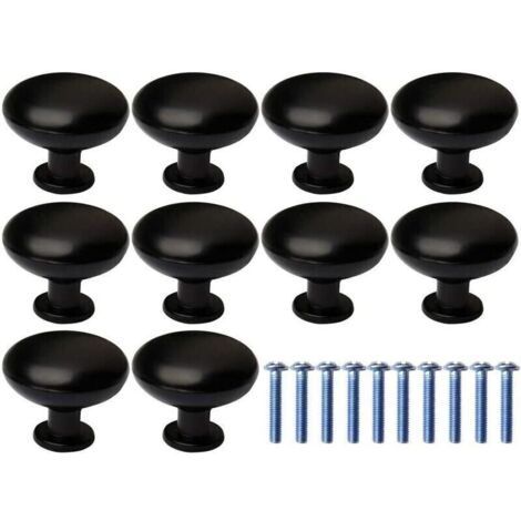 Boutons de Porte, 10Pcs Tiroir de Porte Poignée Bouton Poignée de Meuble, Rond Noir Boutons Poignée pour Placards de Cuisine(avec 10 vis de fixation)