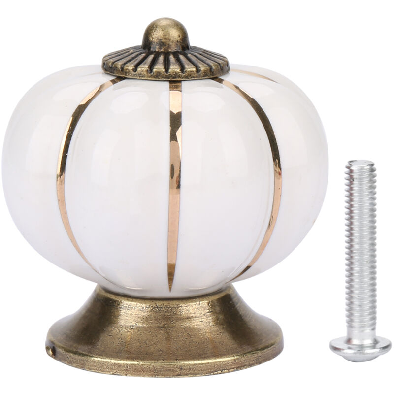 Boutons de porte en céramique en forme de citrouille, poignées de style européen pour meubles de chambre, armoires et tiroirs (blanc)