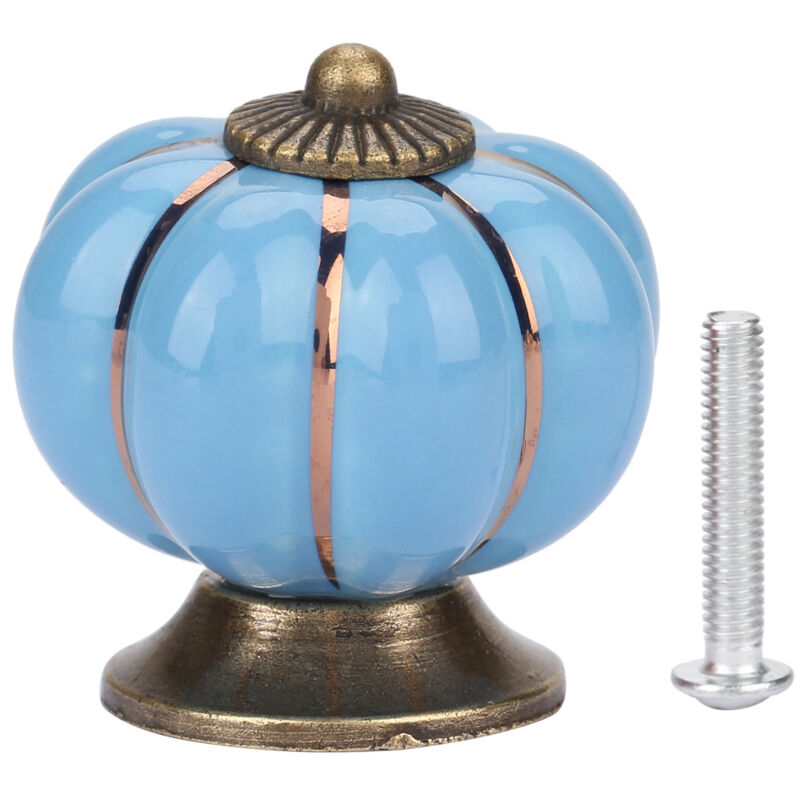 Boutons de porte en céramique en forme de citrouille, poignées de style européen pour meubles de chambre, armoires et tiroirs (bleu)