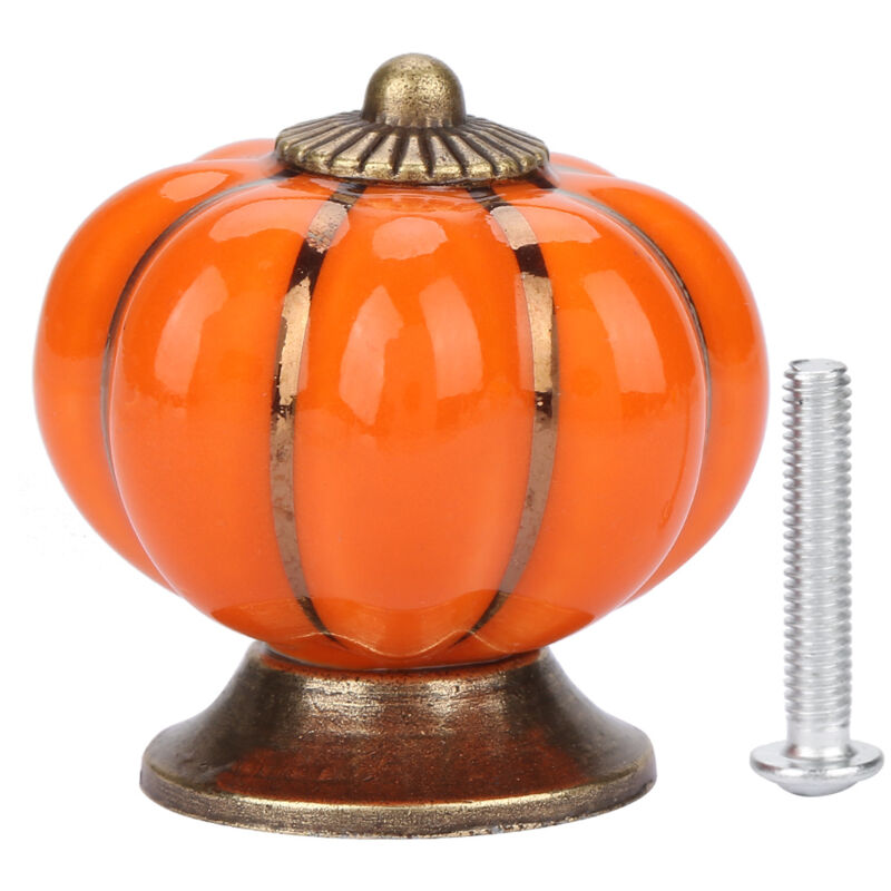Boutons de porte en céramique en forme de citrouille, poignées de style européen pour meubles de chambre, armoires et tiroirs (orange)