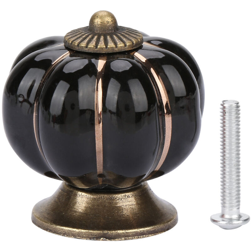 Boutons de porte en céramique en forme de citrouille, style européen, poignées pour meubles de chambre, placards et tiroirs (noir)