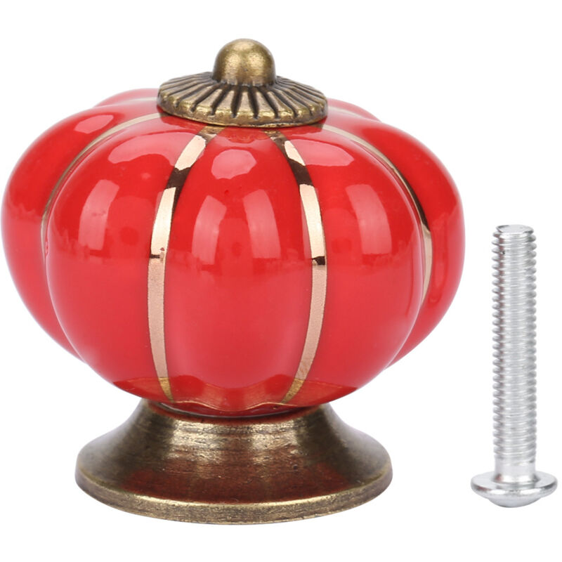Boutons de porte en céramique en forme de citrouille, style européen, poignées pour meubles de chambre, placards et tiroirs (rouge)