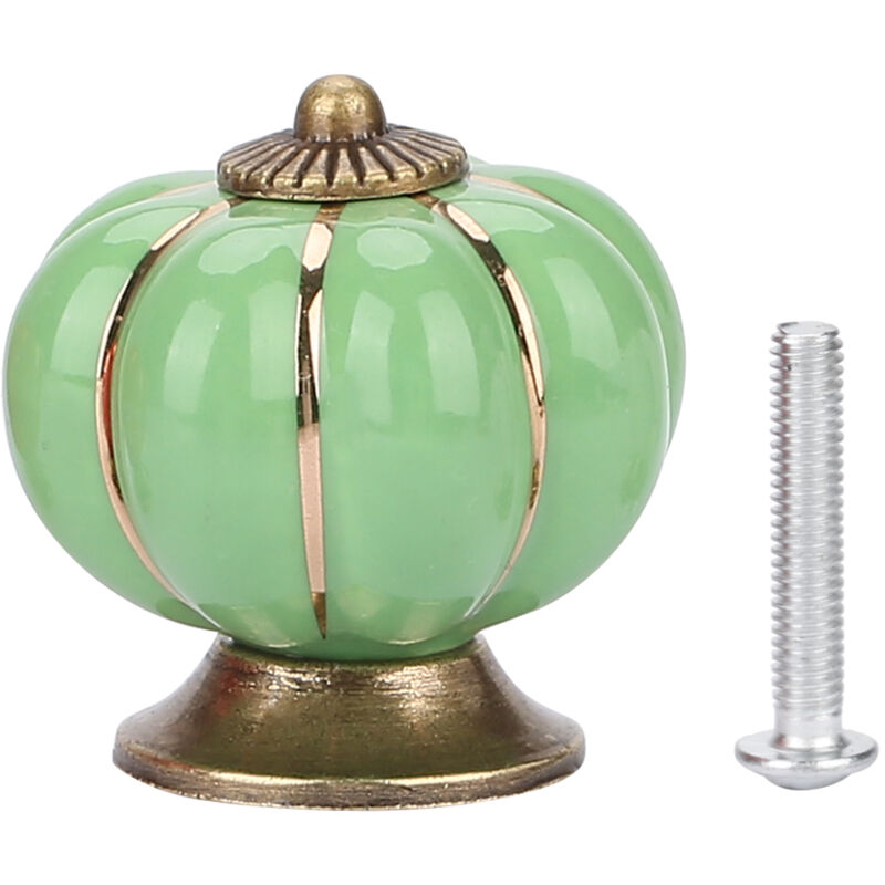 Boutons de porte en céramique en forme de citrouille, style européen, pour meubles de chambre, placards et tiroirs (vert)