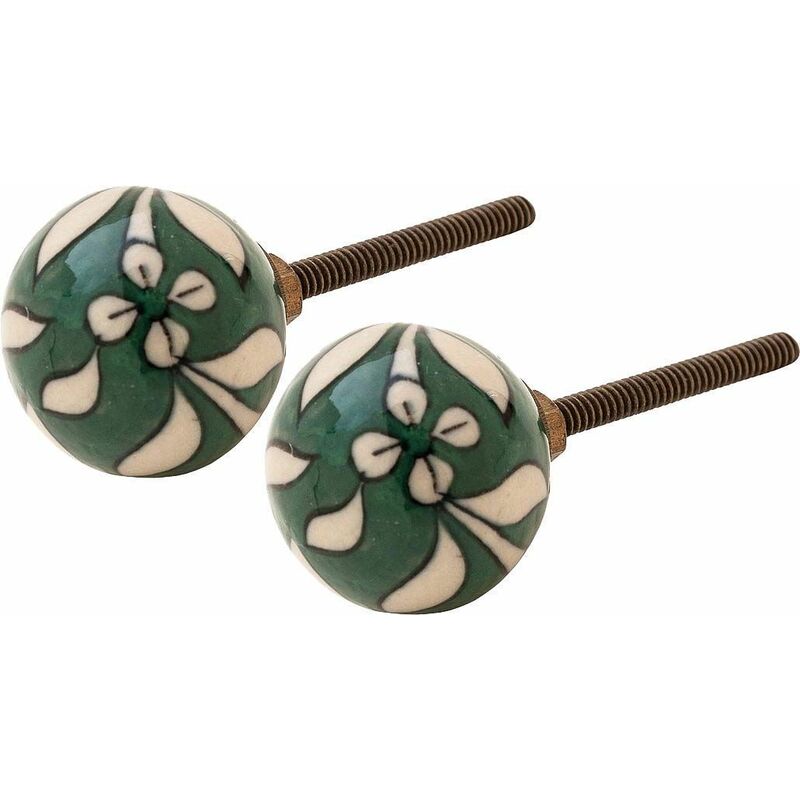 Boutons de porte en céramique verte motif fleurs (Lot de 2 ...