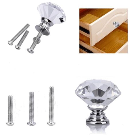 Boutons de porte en verre cristal, poignées de tiroir taillées en diamant pour C