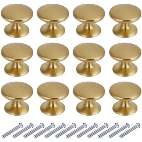 Boutons de Porte Rond Boutons de Tiroir 27mm Poignées de Meuble pour Placard Armoire Cuisine (12, or)