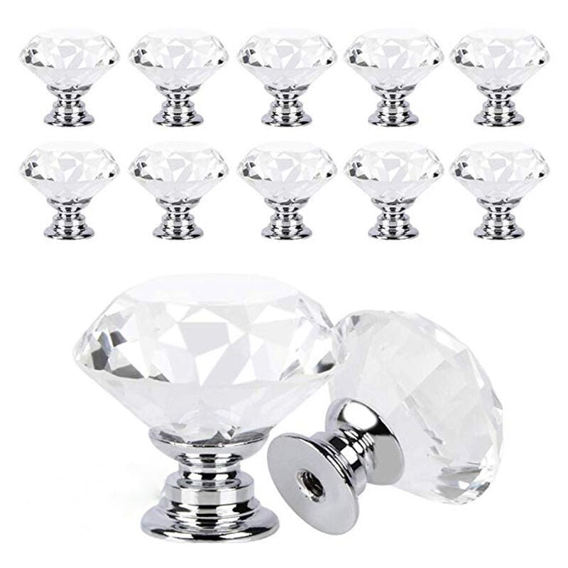 Boutons de Portes Cristal Poignées de Tiroir à Diamant Clair avec Vis Idéal pour Armoire Bureau Table de Chevet Bibliothèque Meubles 12 Pièces 30mm