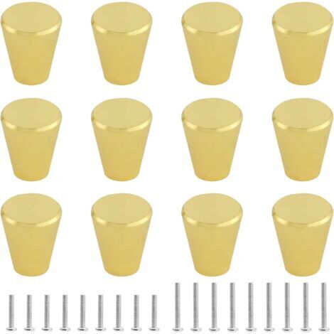 Boutons de tiroir coniques massifs pour meubles, armoires, caves à vin, etc. - Lot de 12, couleur or