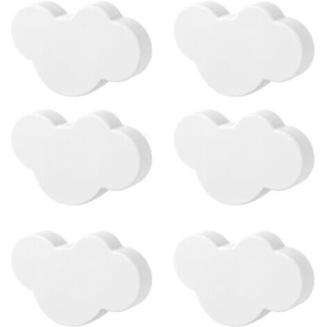 Boutons de tiroir en forme de nuage, boutons de meubles, 6 poignées en bois (blanc)