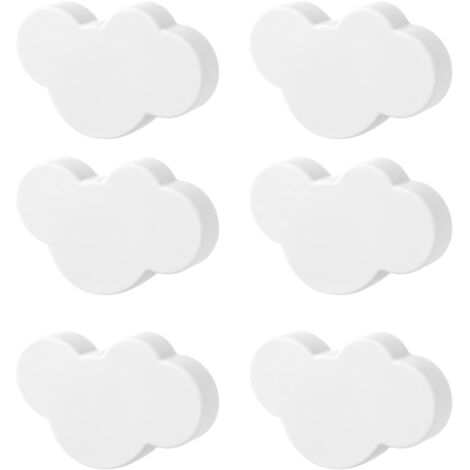 Boutons de tiroir en forme de nuage, boutons de meubles, 6 poignées en bois (blanc)