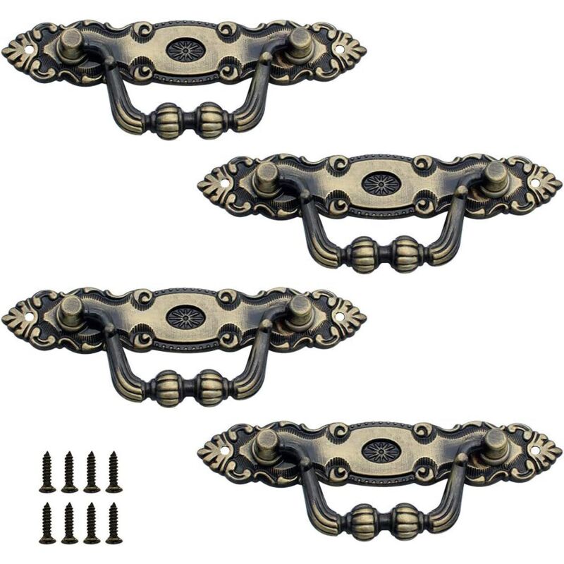 Boutons et poignées de meubles,4 Pcs Poignee Tiroir Ancienne Zinc Poignée de Tiroir en Bronze Bronze