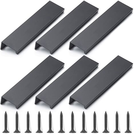 Boutons et poignées de meubles,6 Pièces Poignées d'armoire Noires, Poignée de Meuble Invisible 120 mm