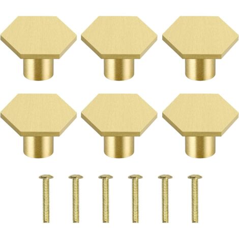 Boutons et poignées de meubles,6PCS Poignée de Porte en Laiton Massif Boutons de Porte Hexagonaux  Avec Vis Accessoire pour Cuisine Salon Chambre