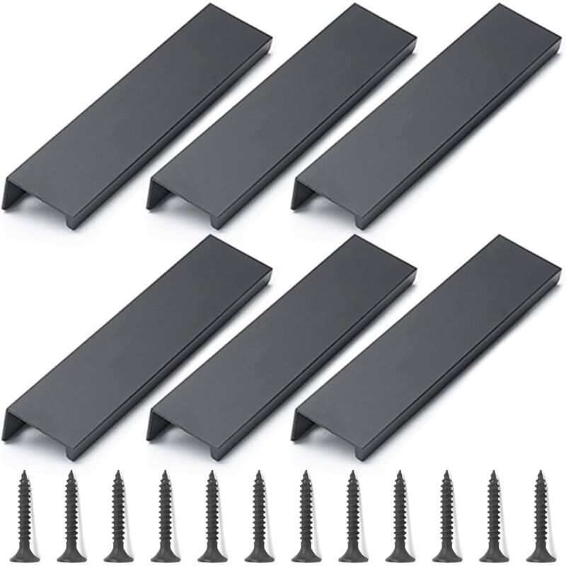 Boutons et poignées de meubles,6 Pièces Poignées d'armoire Noires, Poignée de Meuble Invisible 120 mm