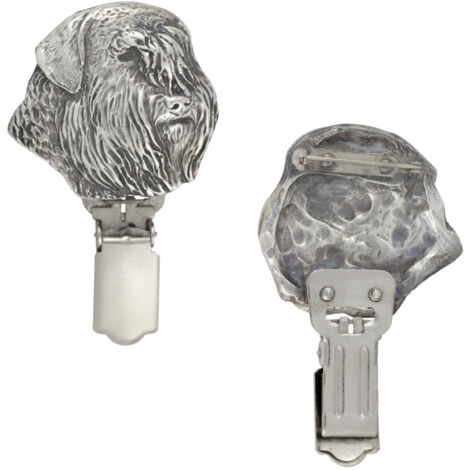 Bouvier des Flandres - broche avec clip, porte-dossard, badge argenté pour expositions canines par Art-Dog