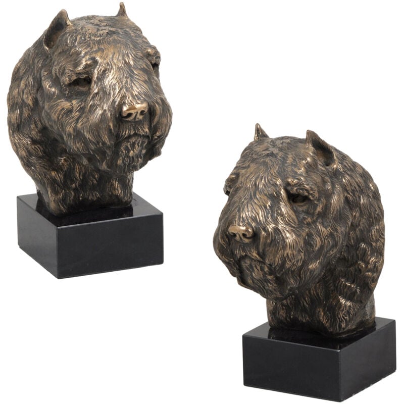 Bouvier des Flandres - statuette de chien, buste sur socle en pierre, sculpture, trophée pour l'exposition canine Art-Dog