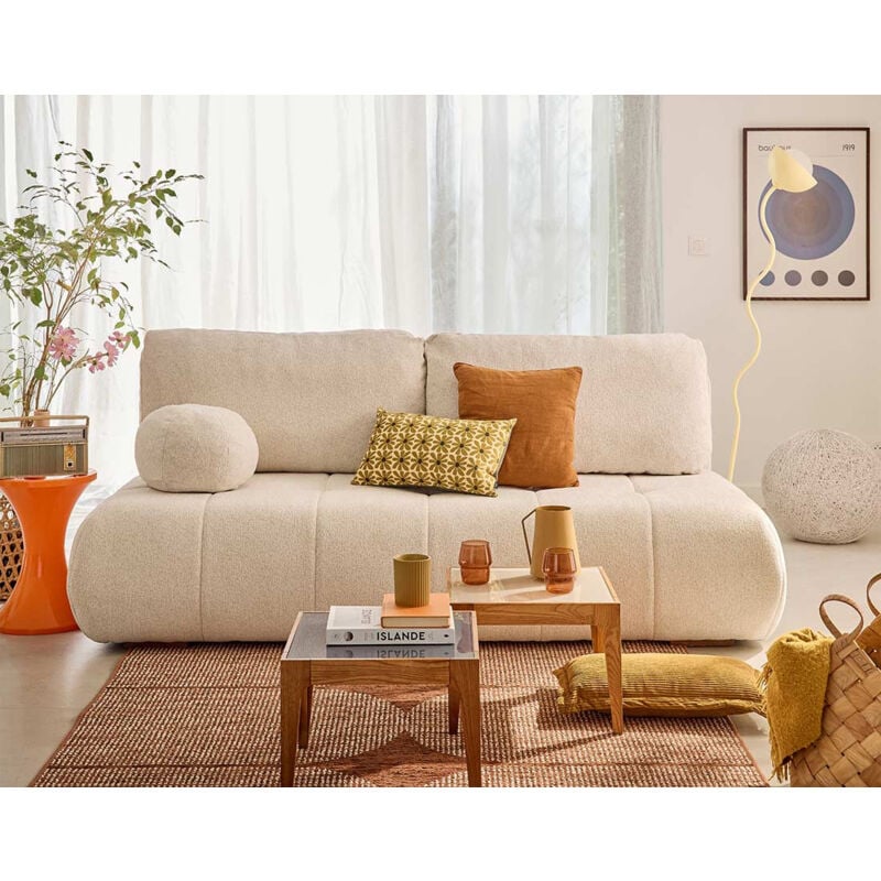 Bestmobilier - Bowie - canapé 3 places convertible coffre + coussin rond inclus en tissu texturé - beige