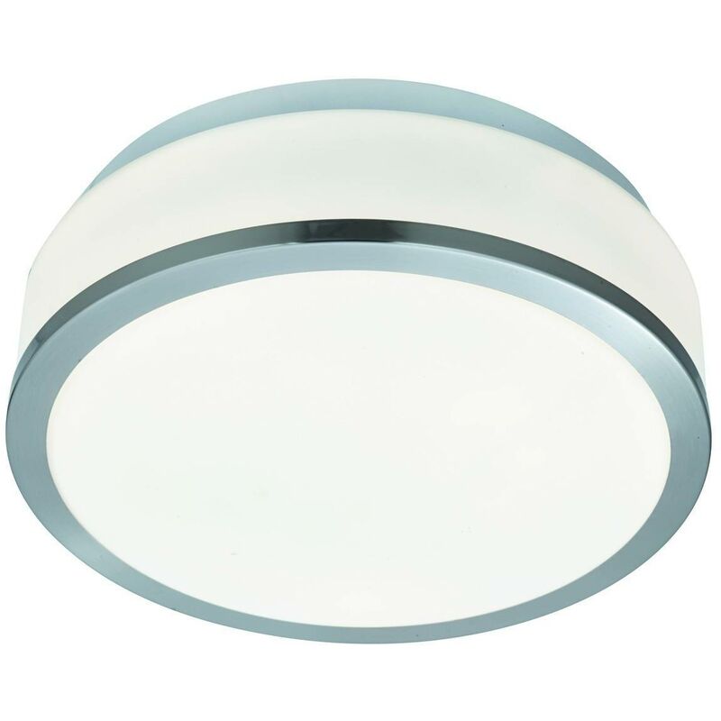 Discs - Bathroom Flush 2 Light Ceiling Satin Silver IP44, E27 - Searchlight