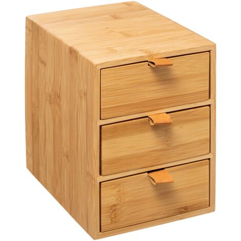 Box 3 schublade bamboo leder - 5 five simply smart - helles Holz