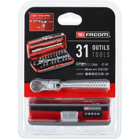 Box 31 Stück Bits 1/4 + Ratsche FACOM - R.180J31PB