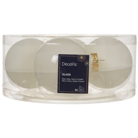 Box 4 Palline Vt bianco neve trasparente d8cm
