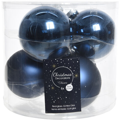 BOX 6 SFERE VETRO D 8 CM NIGHT BLUE