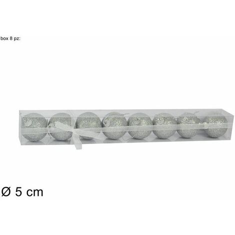 BOX 8 PALLINE DI NATALE DIAMETRO CM 5 GLITTER SILVER