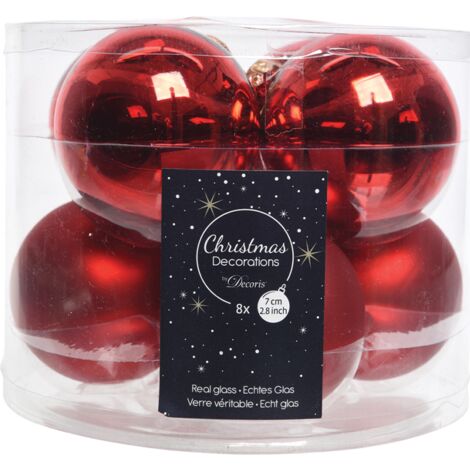 Box 8 palline di Natale rosso Ø7 cm