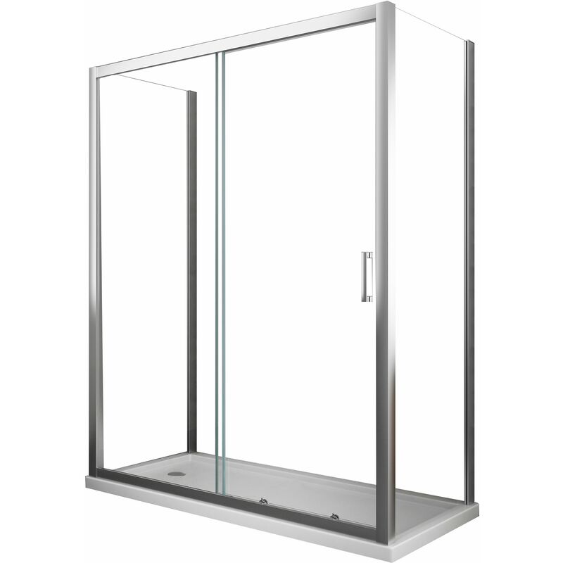 Box doccia a tre lati con due pareti fisse ed una porta scorrevole , vetro 6 mm , h 190 , misure 67,5-70x95-100x67,5-70