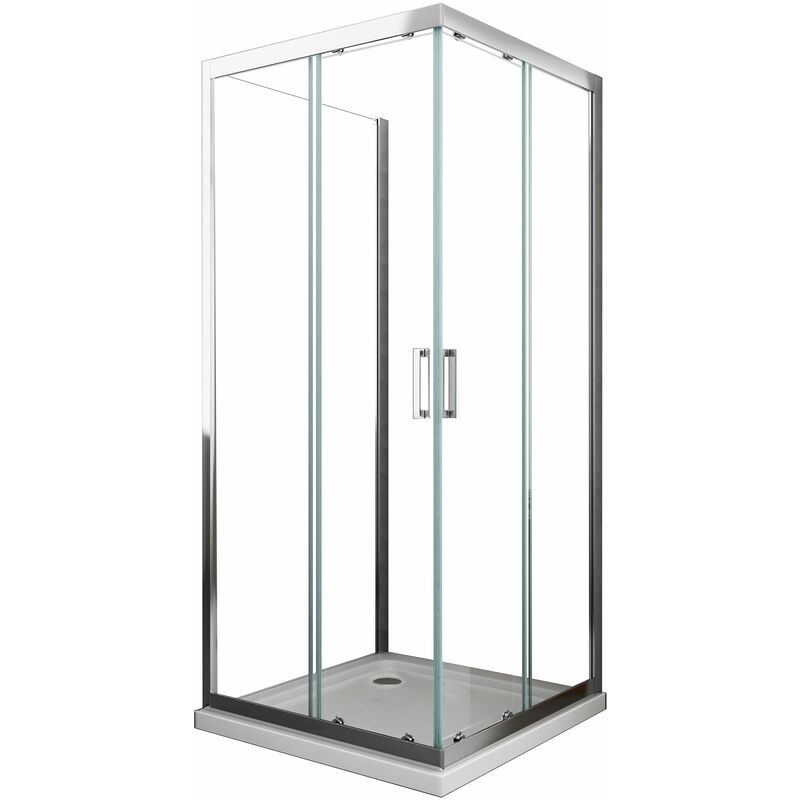 Box Cabina Doccia 3 Lati Vetro Fisso Laterale + Due Lati Scorrevoli Vetro 6 mm h 190 cm 75x75x75