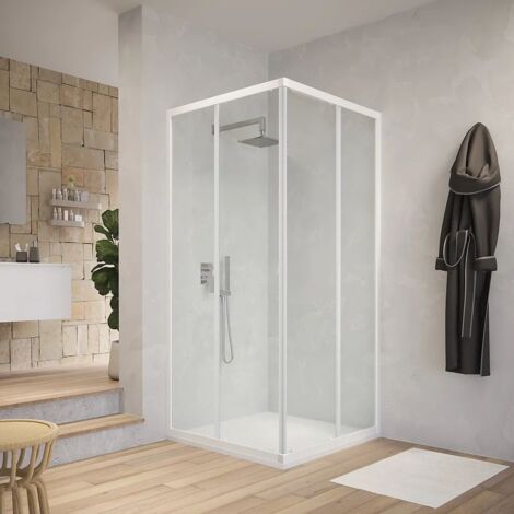 Box cabina doccia angolare con due ante scorrevoli in cristallo temprato trasparente  misure 66.5-69.5x86.5-89.5xh185 cm trasparente - confezione 1