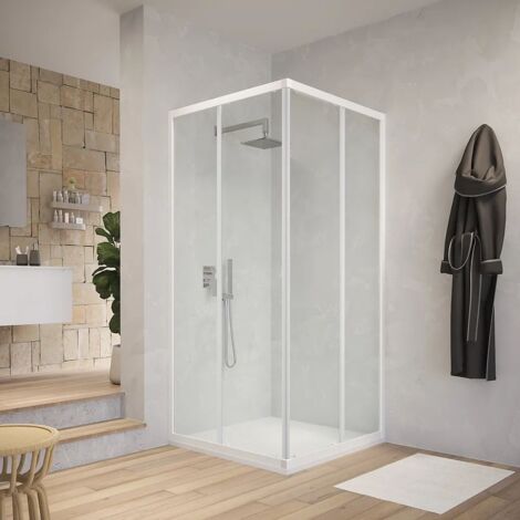 Box cabina doccia angolare con due ante scorrevoli in cristallo temprato trasparente misure 76.5-79.5x116.5-119.5xh185 cm trasparente - confezione 1