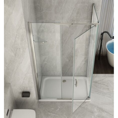 Box Cabina Doccia Anta Battente 70 80 90 100 120 140 Parete Fissa 8mm Cristallo - Misura Box Angolare 90x80