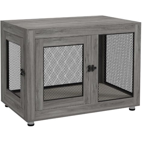 Box chien pour maison, 2 portes, coussin lavable, pieds ajustables, verrou, pour grands chiens jusqu’à 30 kg, gris