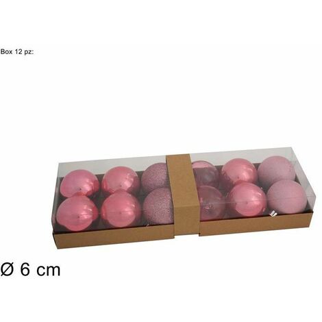 BOX COMPLETO CON 12 PALLINE DI NATALE IN PVC ROSA IN TINTA UNITA VARIE TONALITA'