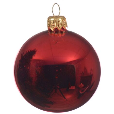 Box Da 6 Decorazione Albero Di Natale Pallina In Vetro Rosso Lucido Cm 8