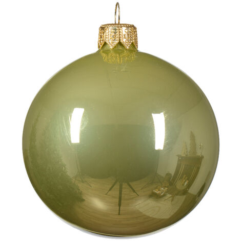 Box Da 6 Palline Di Natale Gioielli Di Vetro Smaltato Colore Pistacchio 8Cm