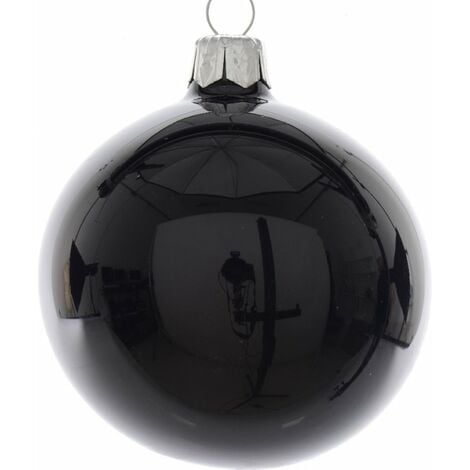 Box Da 6 Palline Di Natale Lucida Nera 6 Cm