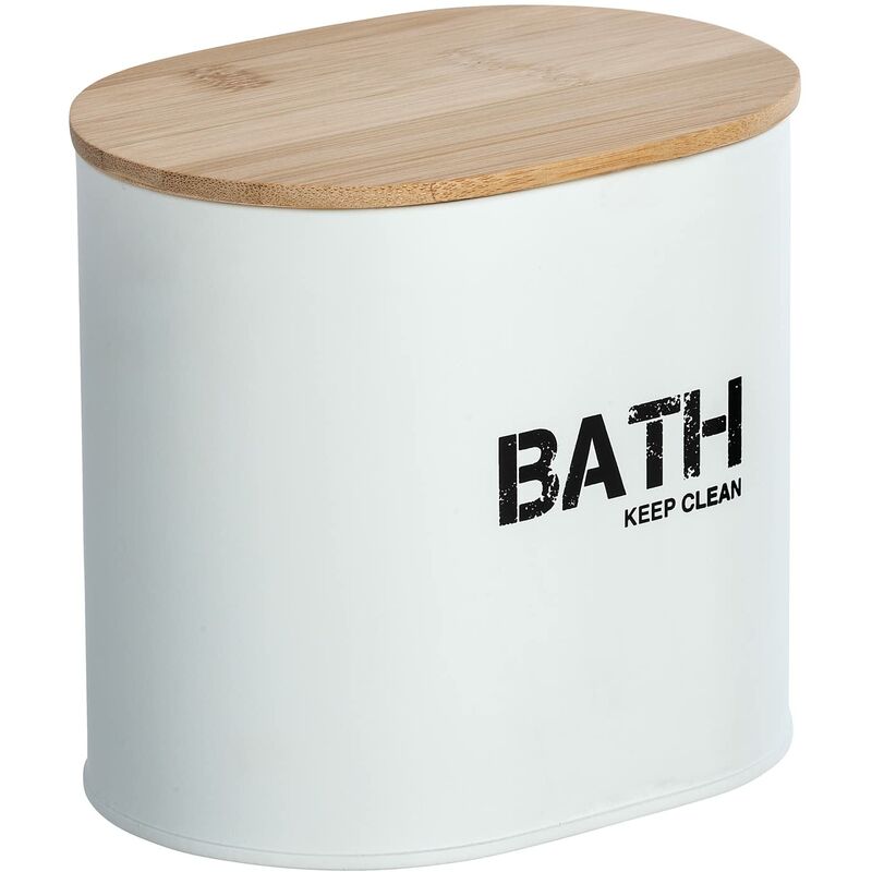 Image of Scatola decorativa per il bagno con coperchio Gara, Bambù - acciaio, 14,5x13,5x10,5 cm, bianco - marrone - Wenko