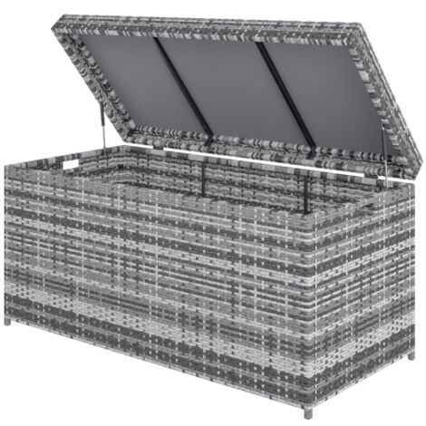 Box de rangement de jardin, Box de rangement de jardin em rotin, 380 litros, résistant aux intempéries, avec tampa, pega intérieur, 130x61x65 cm, meuble extérieur, design moderne