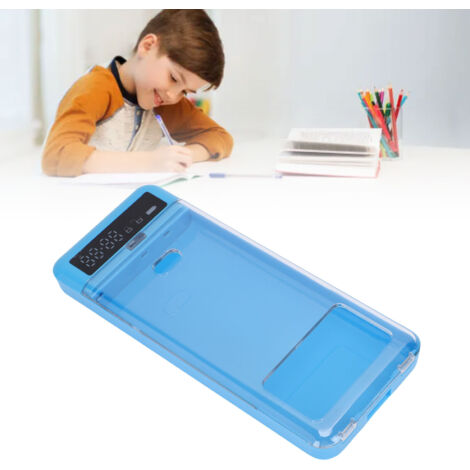 [Box de Sécurité pour Smartphone] Boîte de Contrôle de Temps avec Timer et Couverture Transparente - Portable, ABS, 300mAh Batterie, Bleu