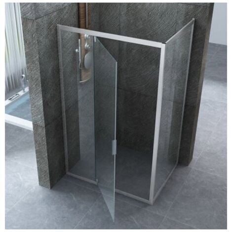Box Doccia 1 Anta Fissa Battente 2 Lati Parete Vetro 6mm Cristallo Trasparente - Misura Box Angolare 80x100
