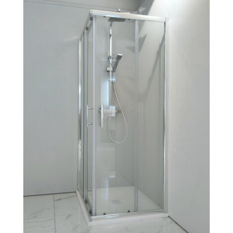 Box doccia 100x100 cm angolare vetro temperato 6mm trasparente, apertura scorrevole e profili cromati