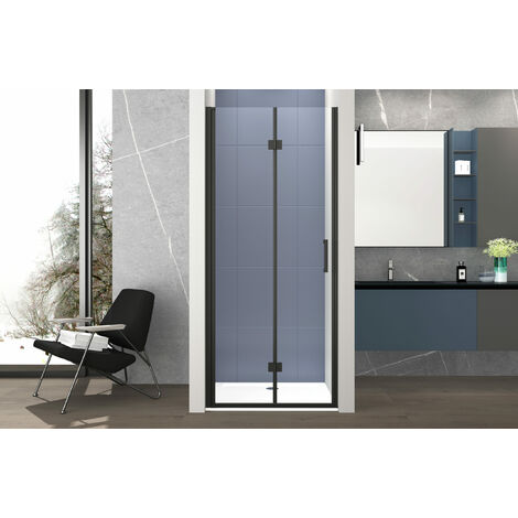 TACOSHOP Box doccia 70 cm apertura a SOFFIETTO nicchia H200 cm cristallo 6mm profilo Nero Opaco LIAM