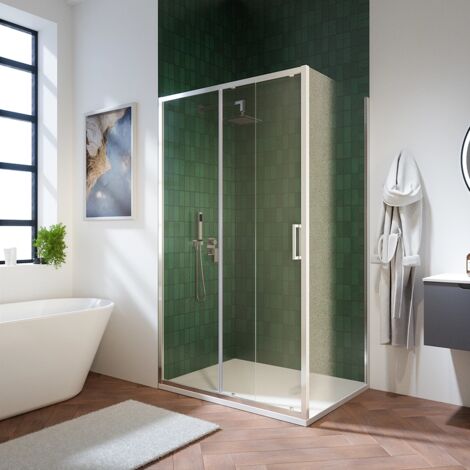 Box Doccia 110x90 cm con Apertura Scorrevole e Parete Fissa Profili in Alluminio Ultraslim Vetro 6mm Trasparente con Trattamento Easy-clean - Reversibile h195 Mod. Aruba