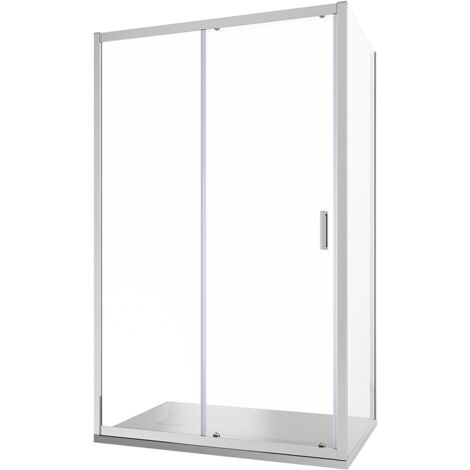 Box Doccia 120x80cm Porta Scorrevole e Parete Fissa Profili in Alluminio Cromati Vetro 6 mm Trasparente h185 - Reversibile Mod. Tonga